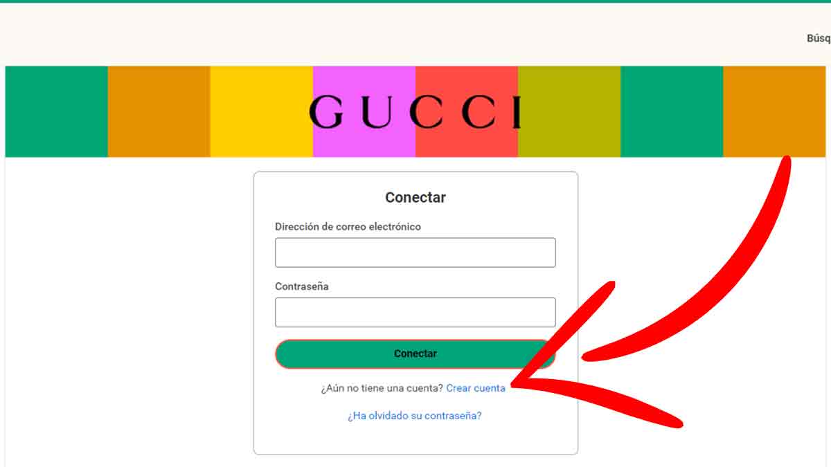 Crear una cuenta en Gucci
