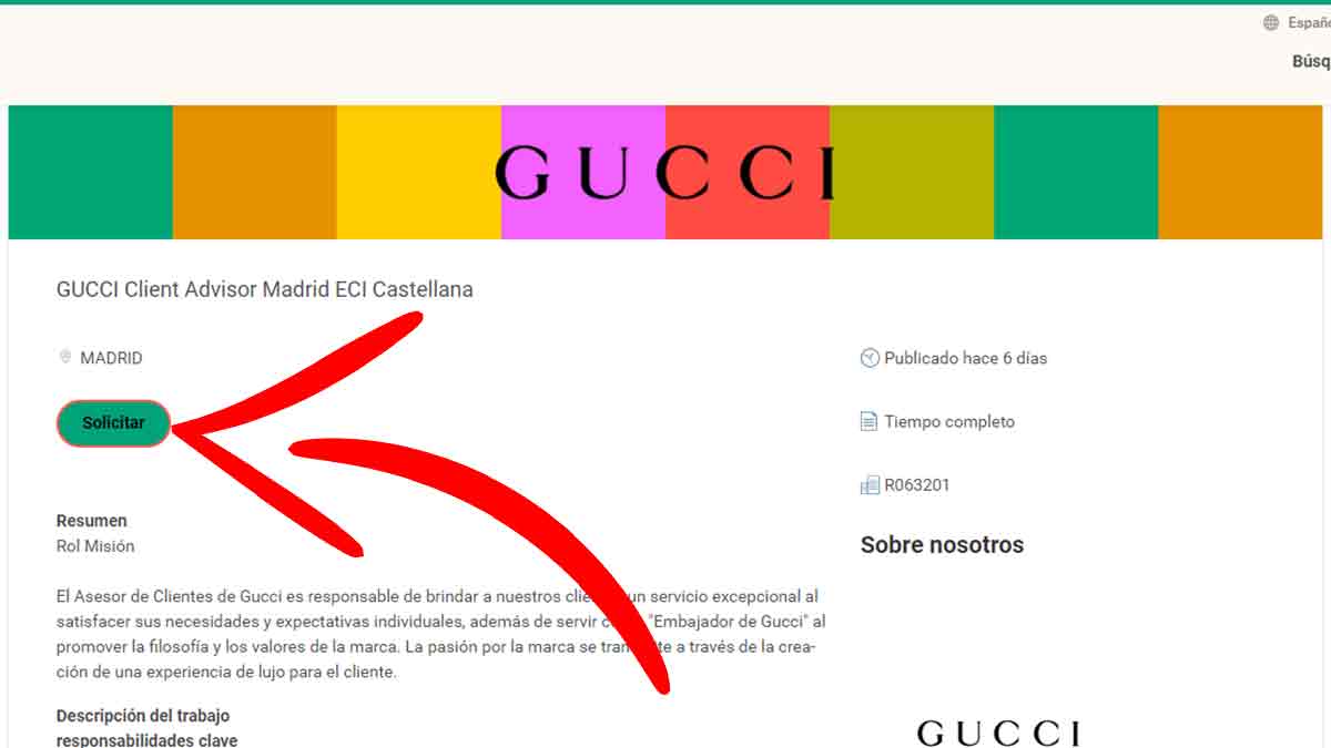 Inscribirte a una oferta de empleo en Gucci