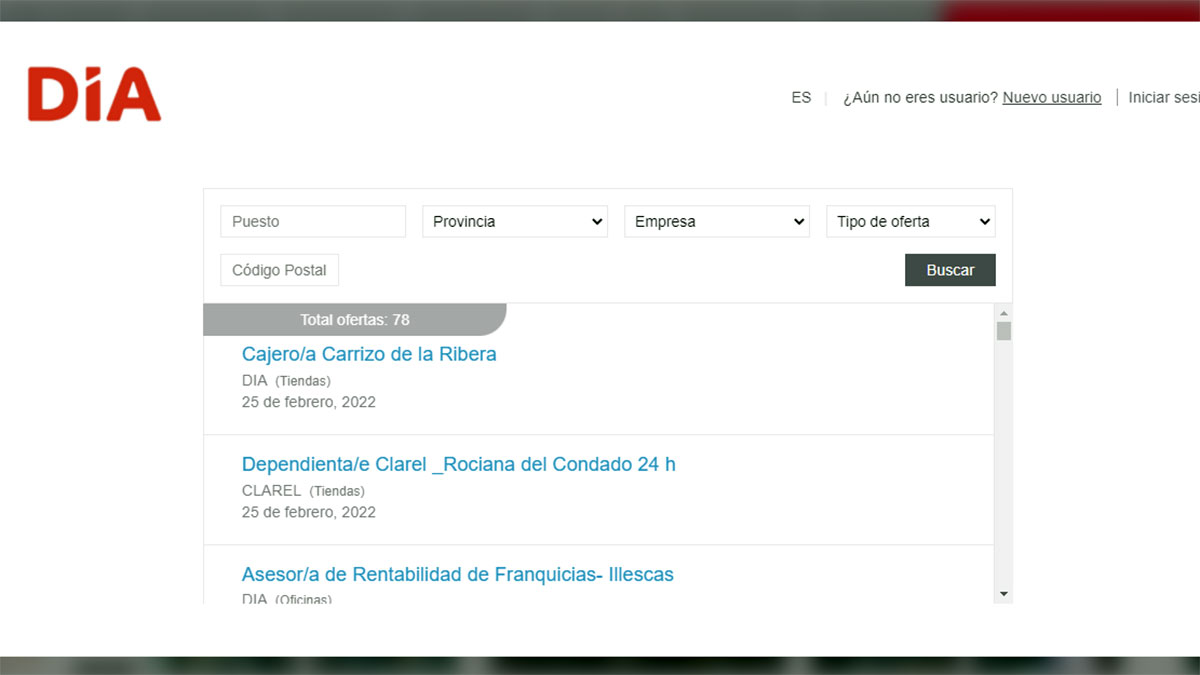 Lista de vacantes disponibles