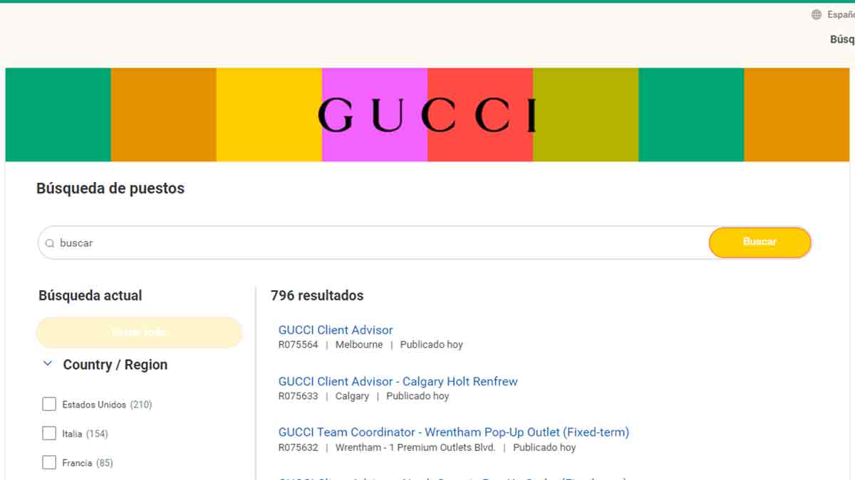Lista de ofertas disponibles en Gucci