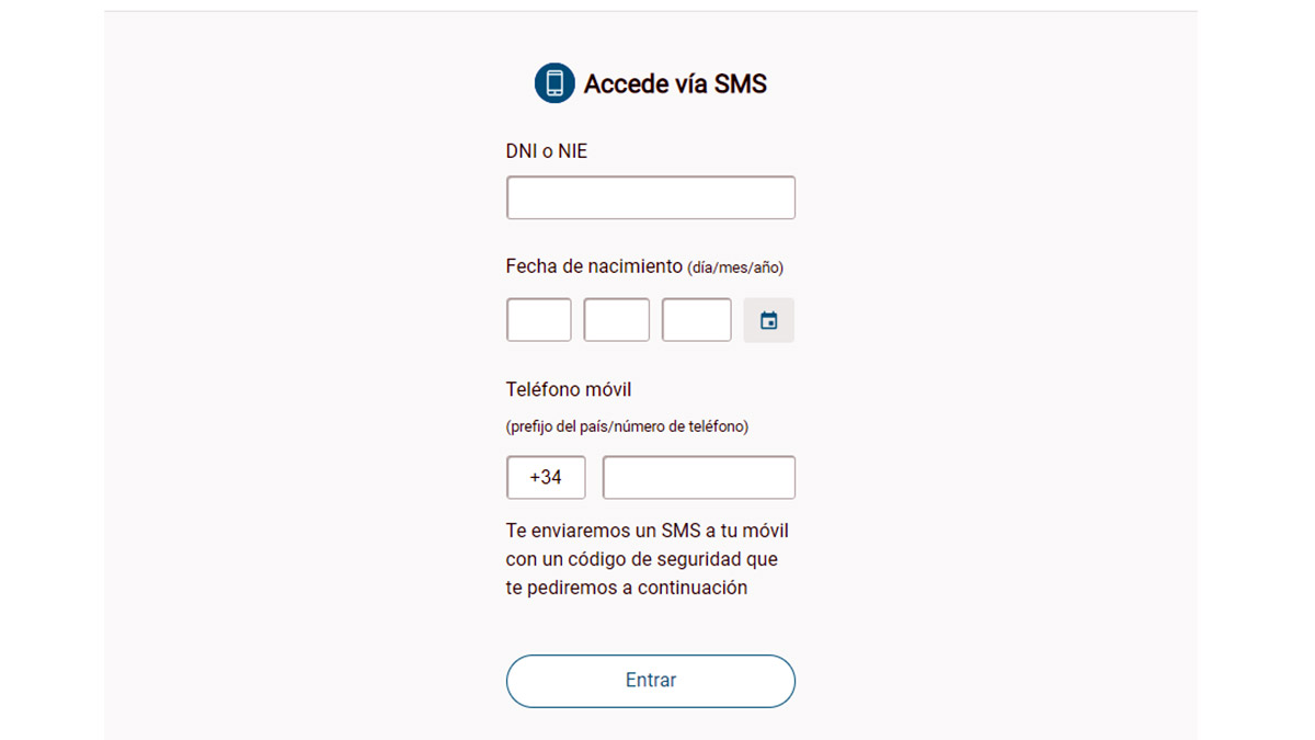 Acceder con un mensaje de texto