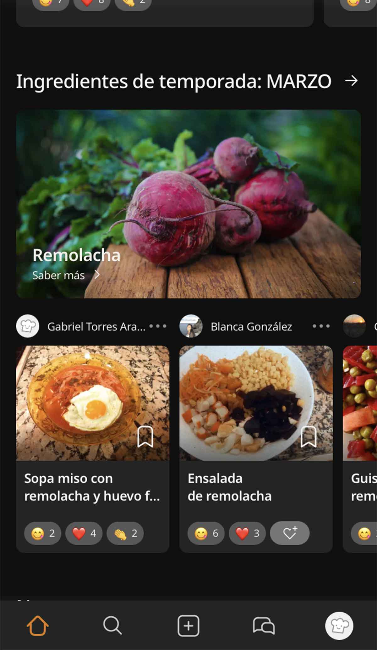 Platos e ingredientes de temporada