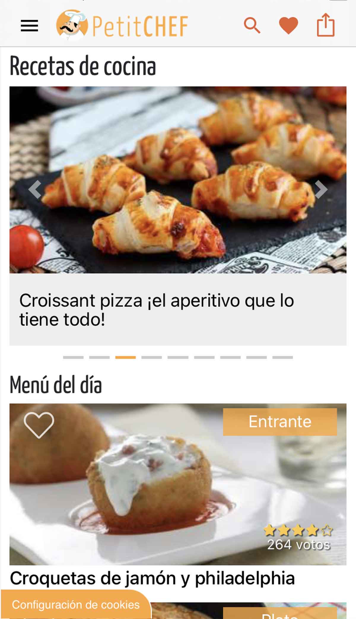 Menú principal de Petitchef