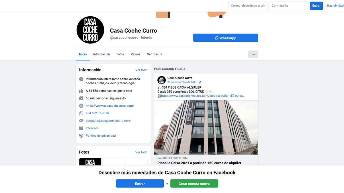 Perfil de Casacochecurro en Facebook
