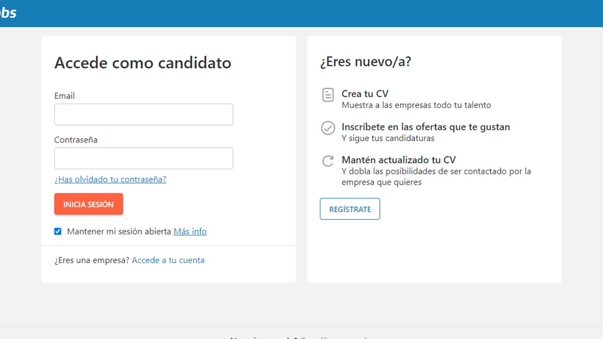 Crear una cuenta en InfoJobs