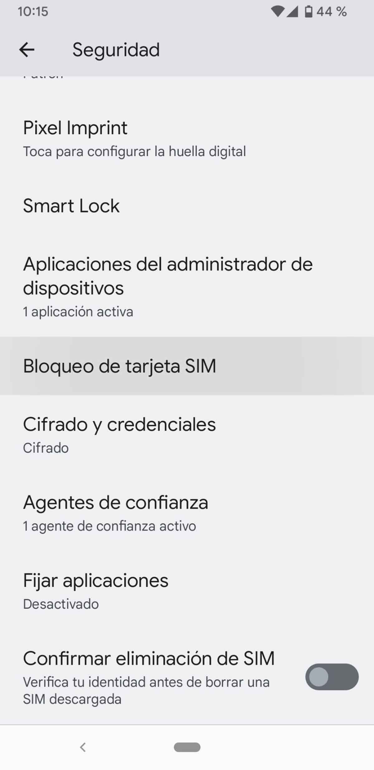 Bloqueo de la tarjeta SIM en Android