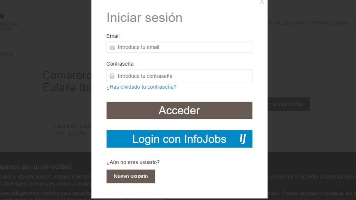 Crear una cuenta en el portal de empleo Iberostar