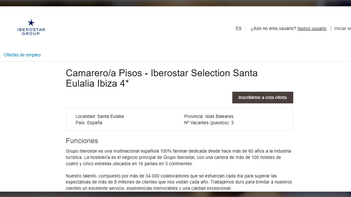 Descripción de una oferta en los hoteles Iberostar