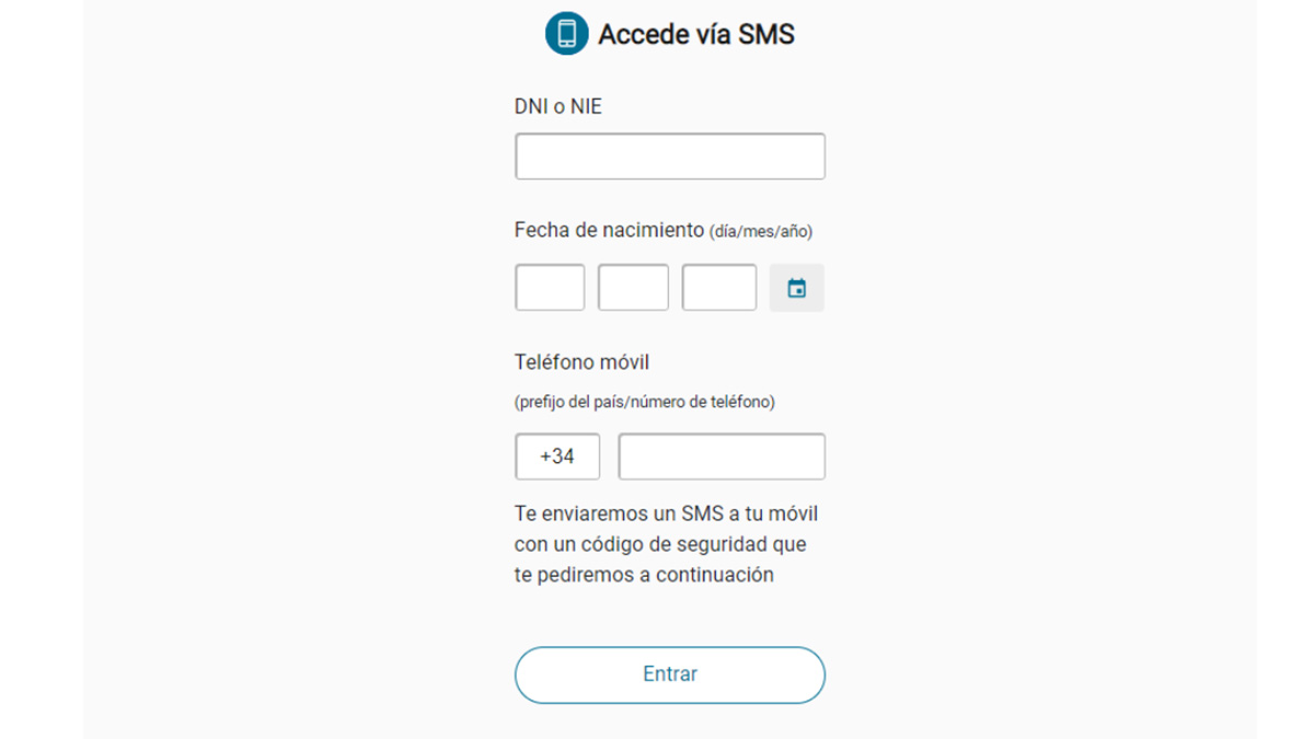 Formulario acceso a TUSS con SMS