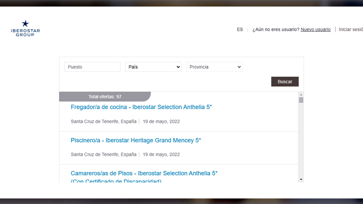 Listado de vacantes de empleo en hoteles Iberostar
