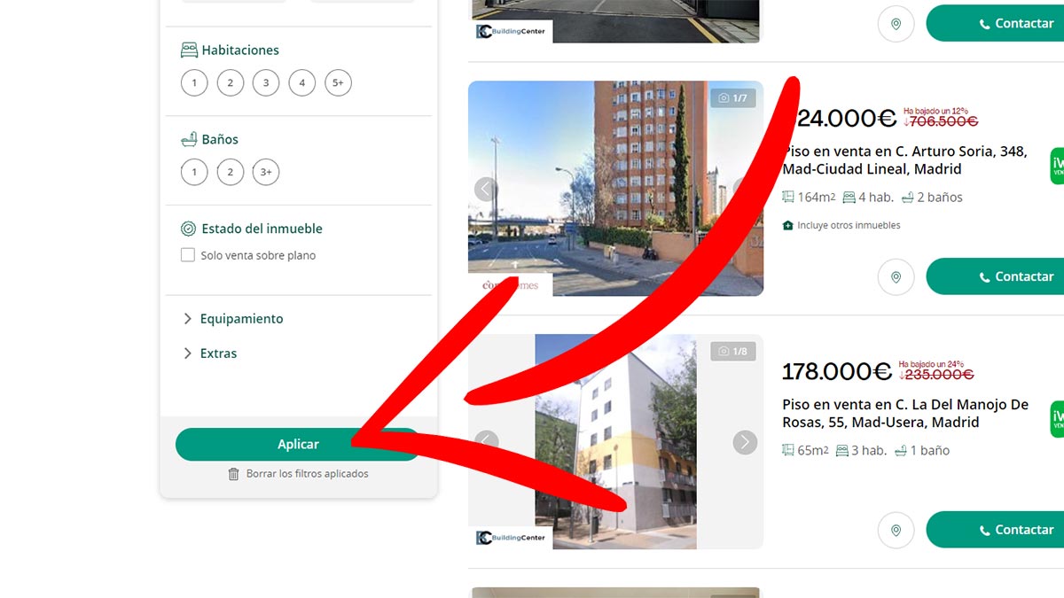 Filtros de búsqueda de casa en Servihabitat