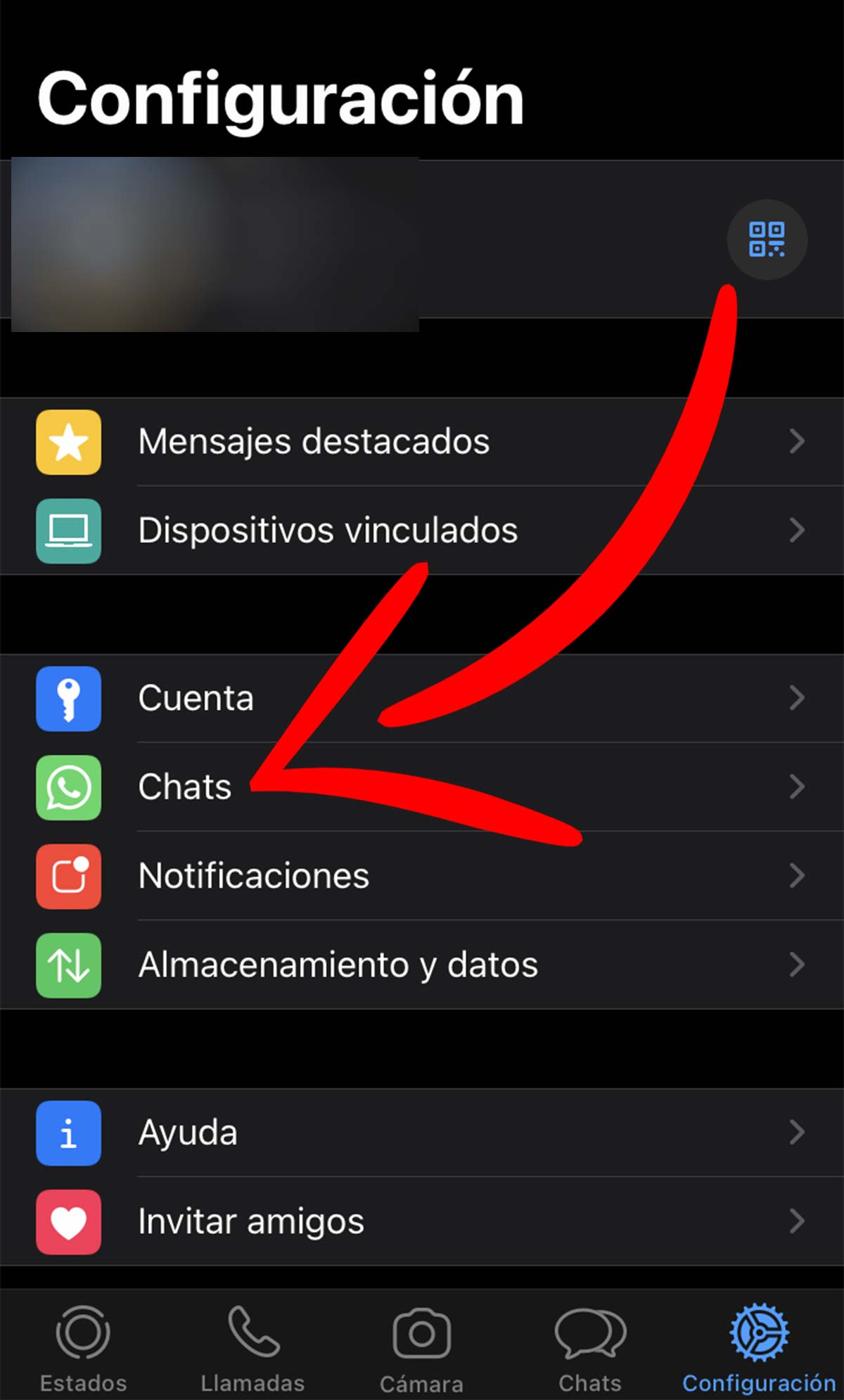 Chats y configuración de WhatsApp