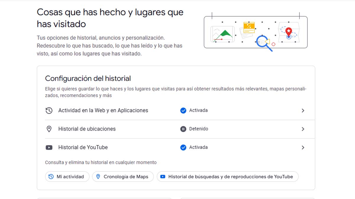 Configurar el historial de Google