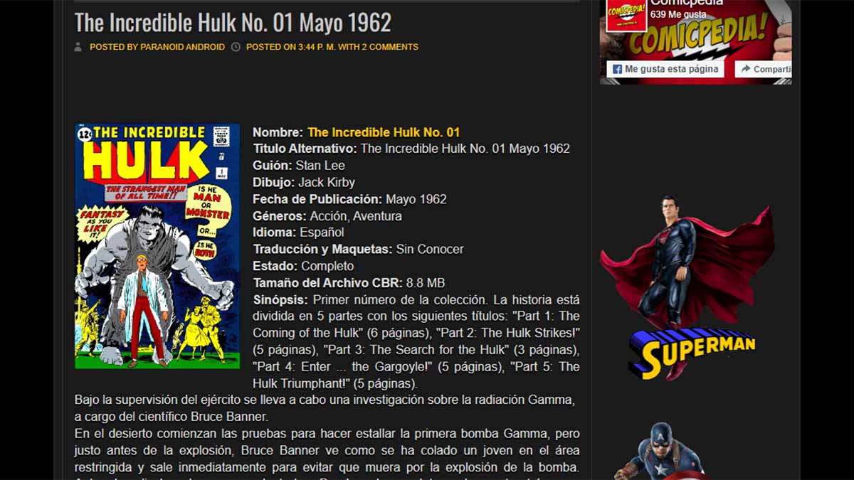 Descripción de los títulos de Comicpedia
