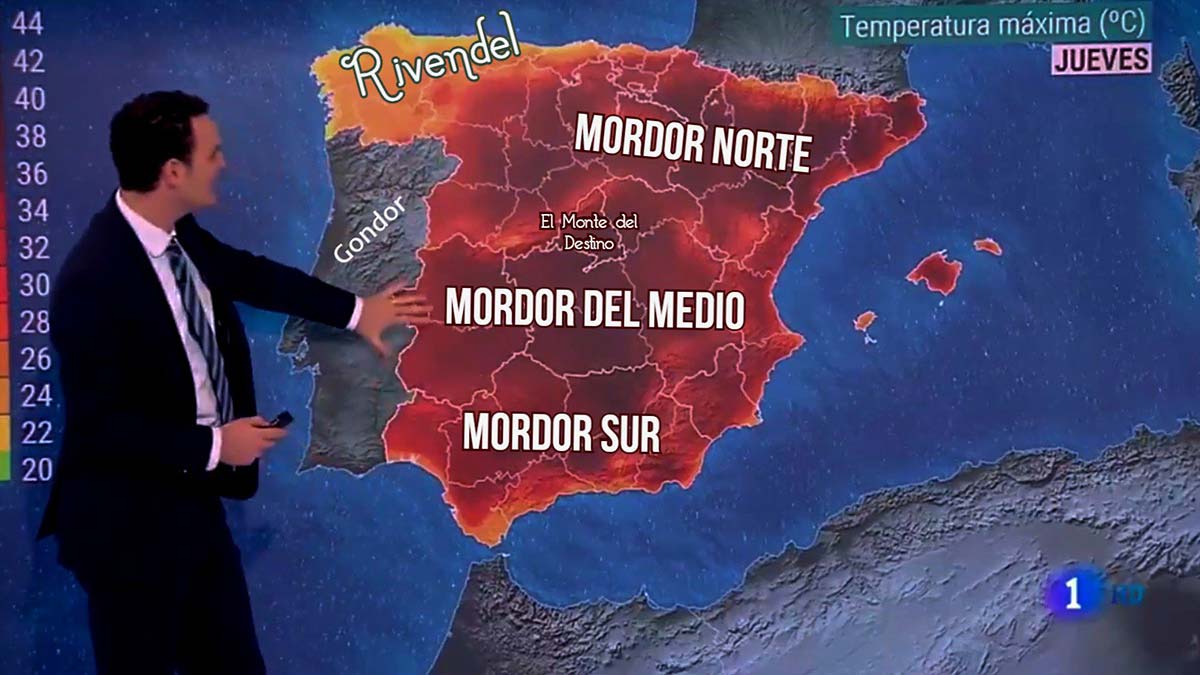 Mapa de España mordor ardiendo en la ola de calor
