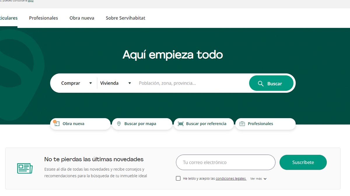 Buscador principal del portal Servihabitat