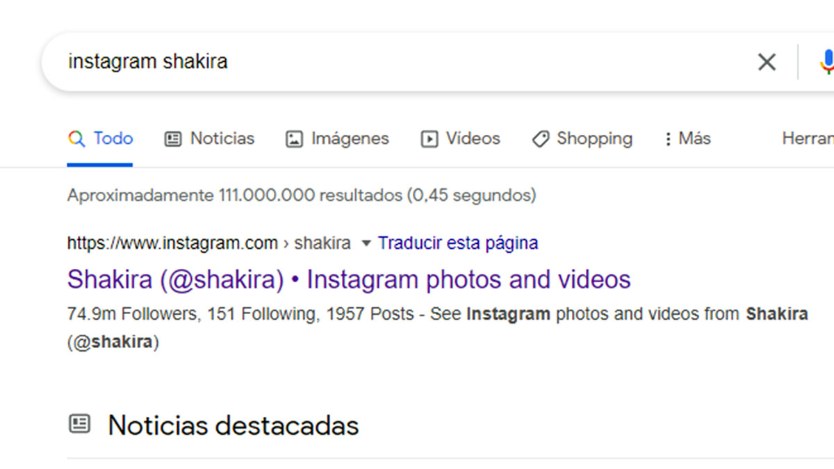 Shakira Instagram en Google
