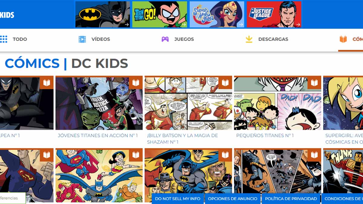 Catalogo de comics en DC Kids