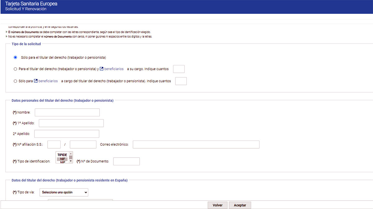 Formulario online para tarjeta sanitaria europea
