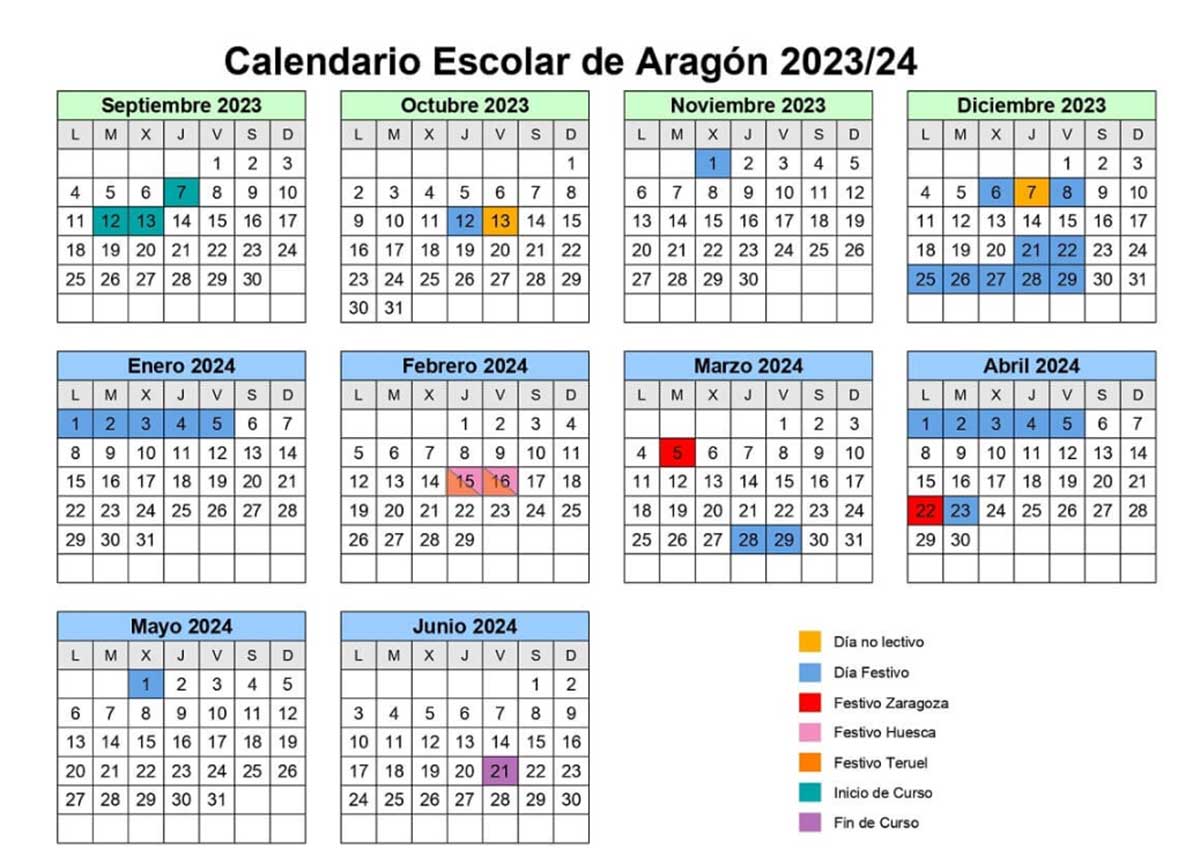 Calendario Escolar 2023-2024 Aragón.