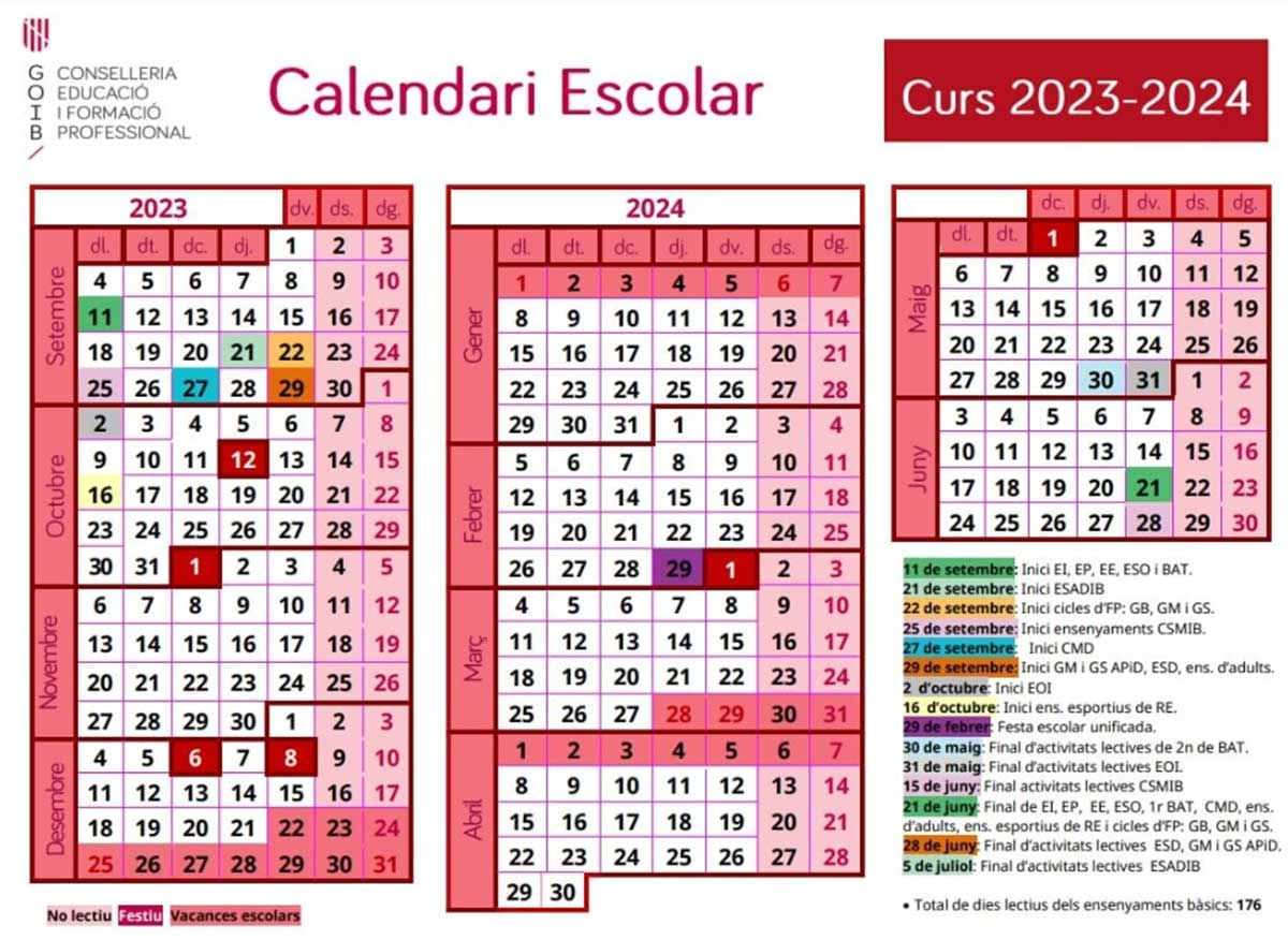Calendario Escolar 2023-2024 Baleares. 