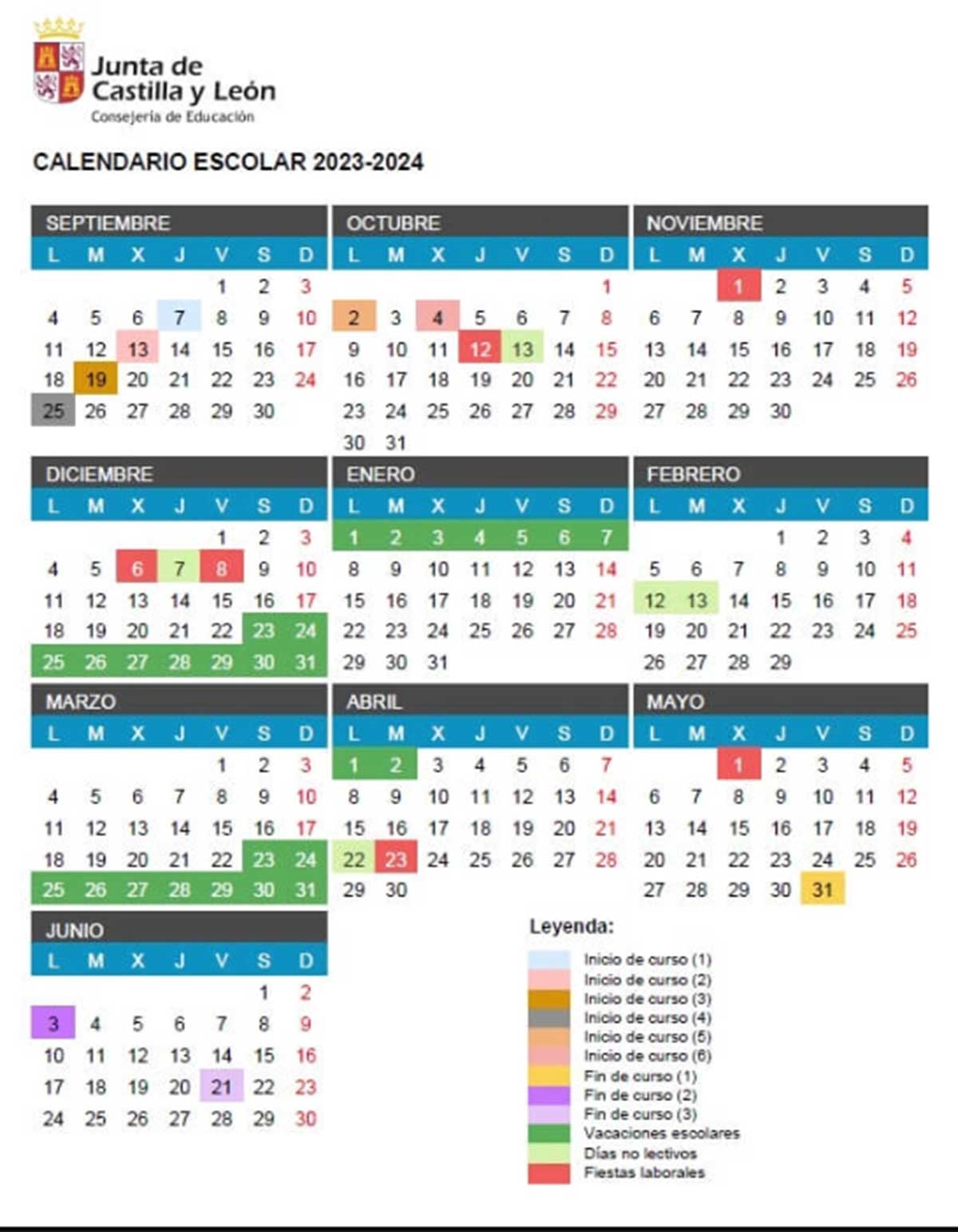 Calendario Escolar 2023-2024 Castilla y León.