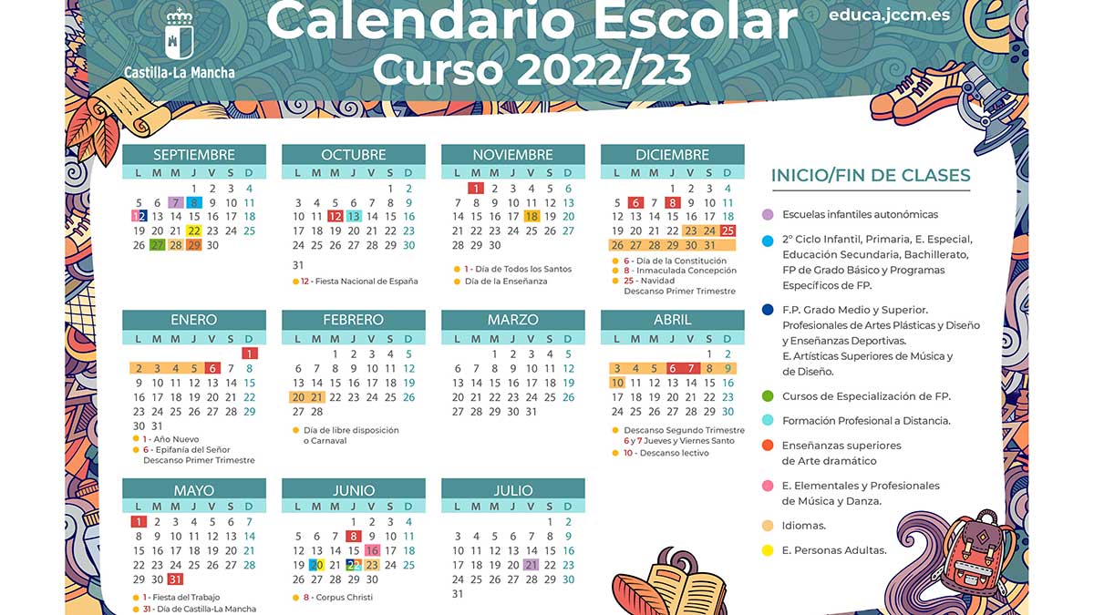 Calendario escolar de Castilla-La Mancha para el curso 2022 / 2023.