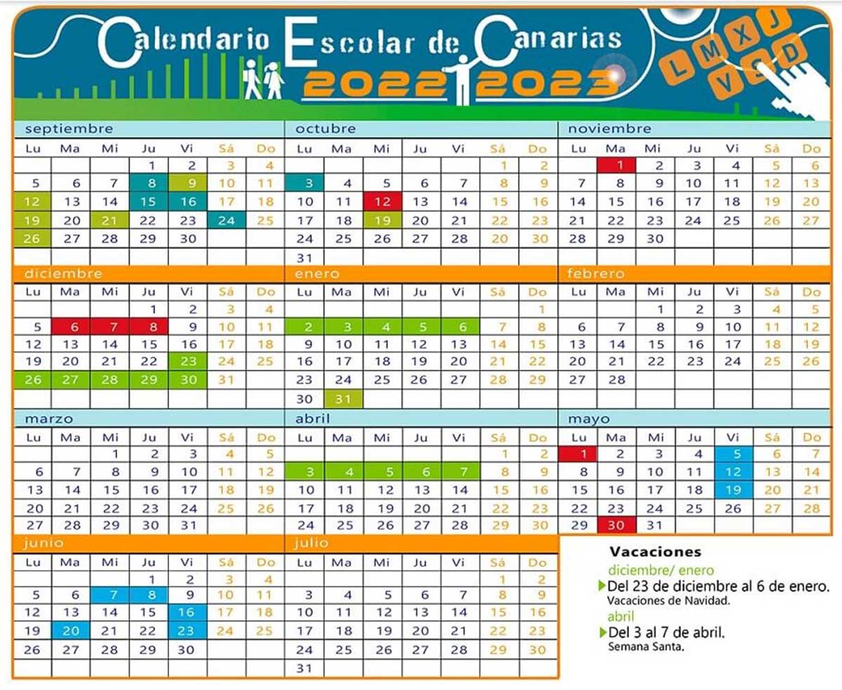 Calendario escolar de Canarias para el curso 2022 / 2023.