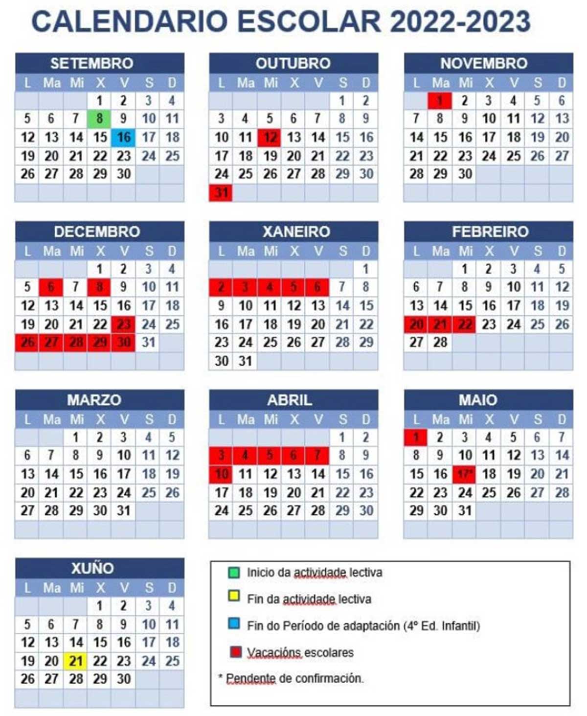 Calendario escolar Galicia
