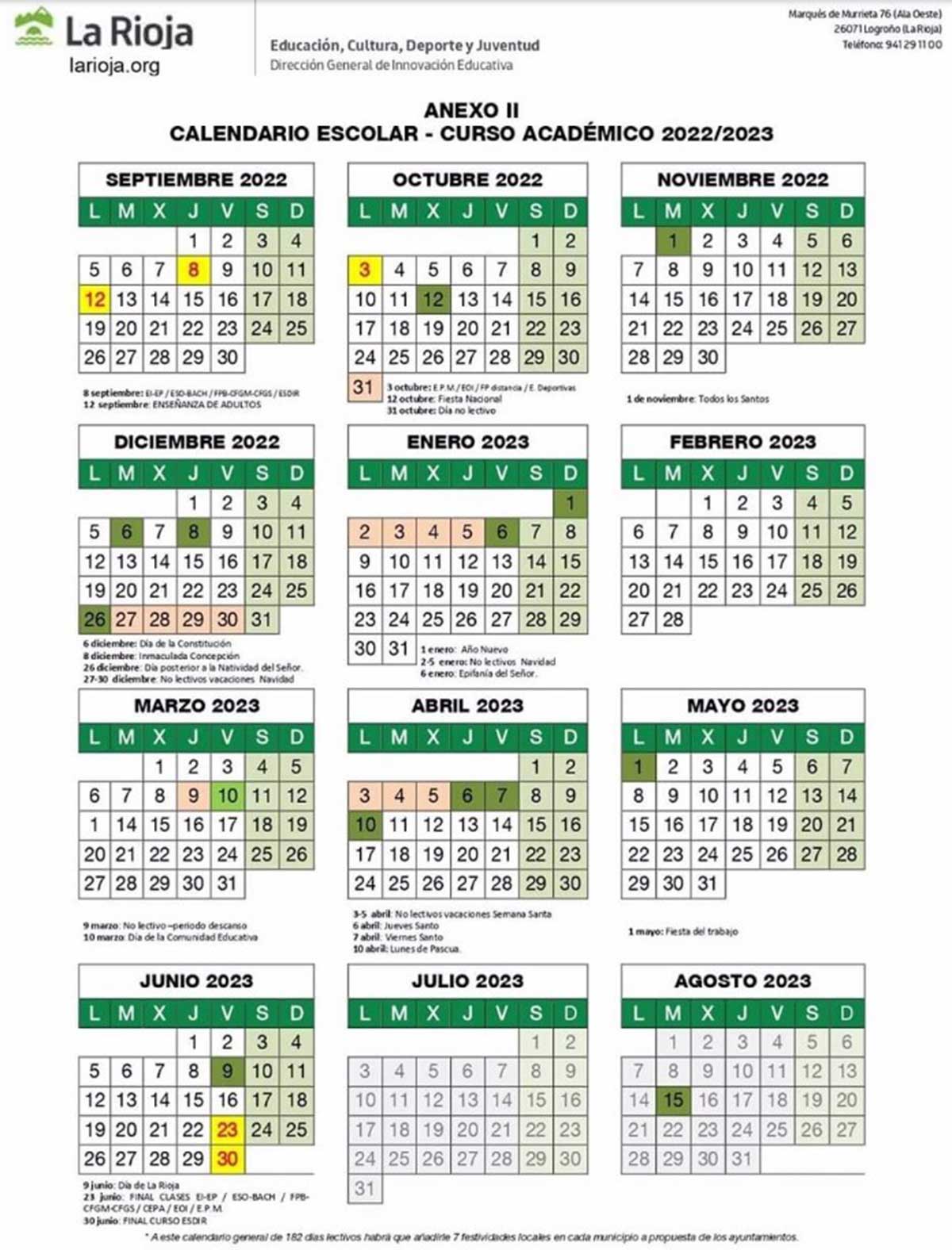 Calendario escolar La Rioja