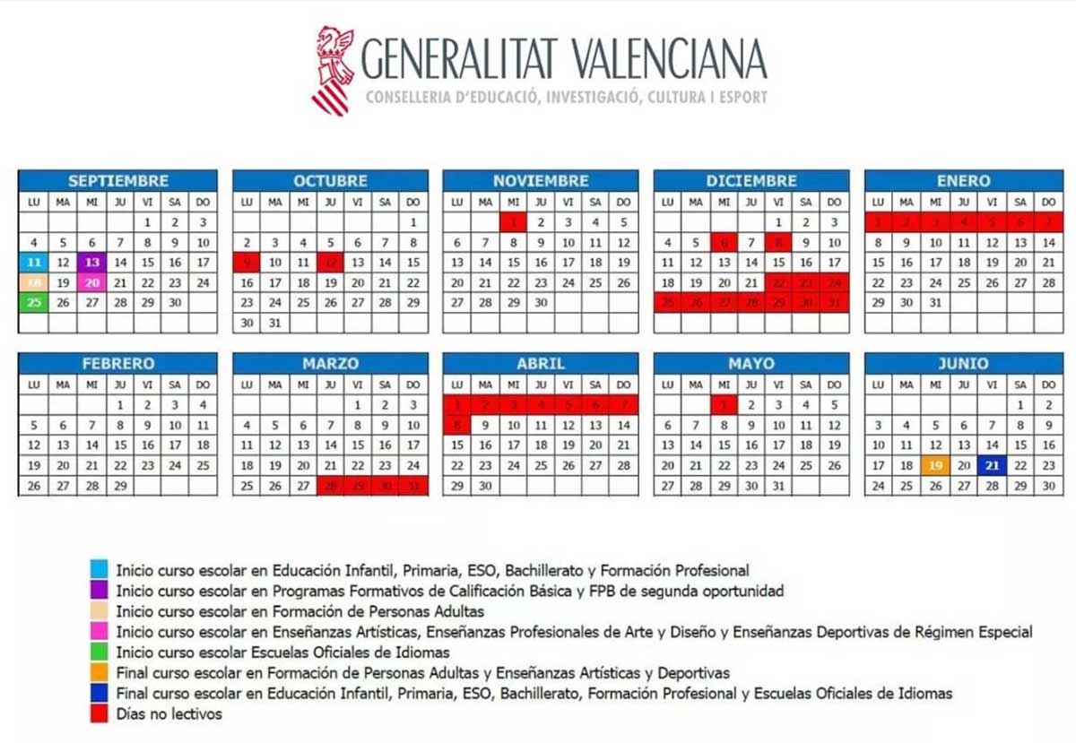 Calendario Escolar 2023-2024 Comunidad Valenciana.