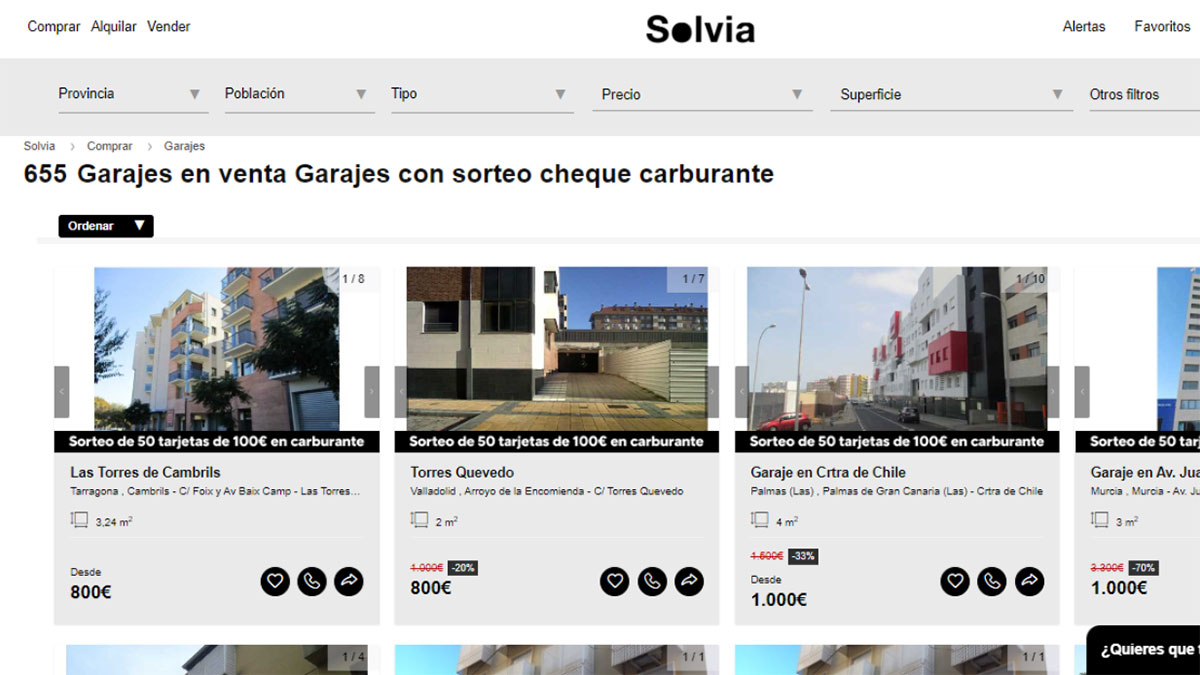Oferta de garajes disponible en Solvia