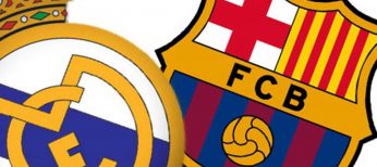 Escudos del Real Madrid y del FC Barcelona.