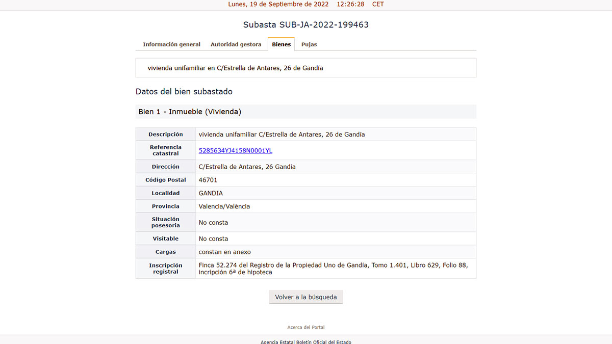 Datos de la vivienda subasta