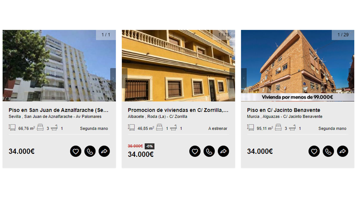 Viviendas en venta por 34.000 euros