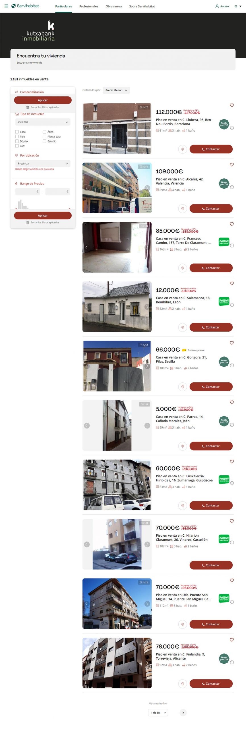 Catálogo de viviendas en Kutxabank