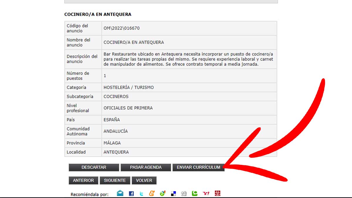 Enviar el CV a una vacante de empleo