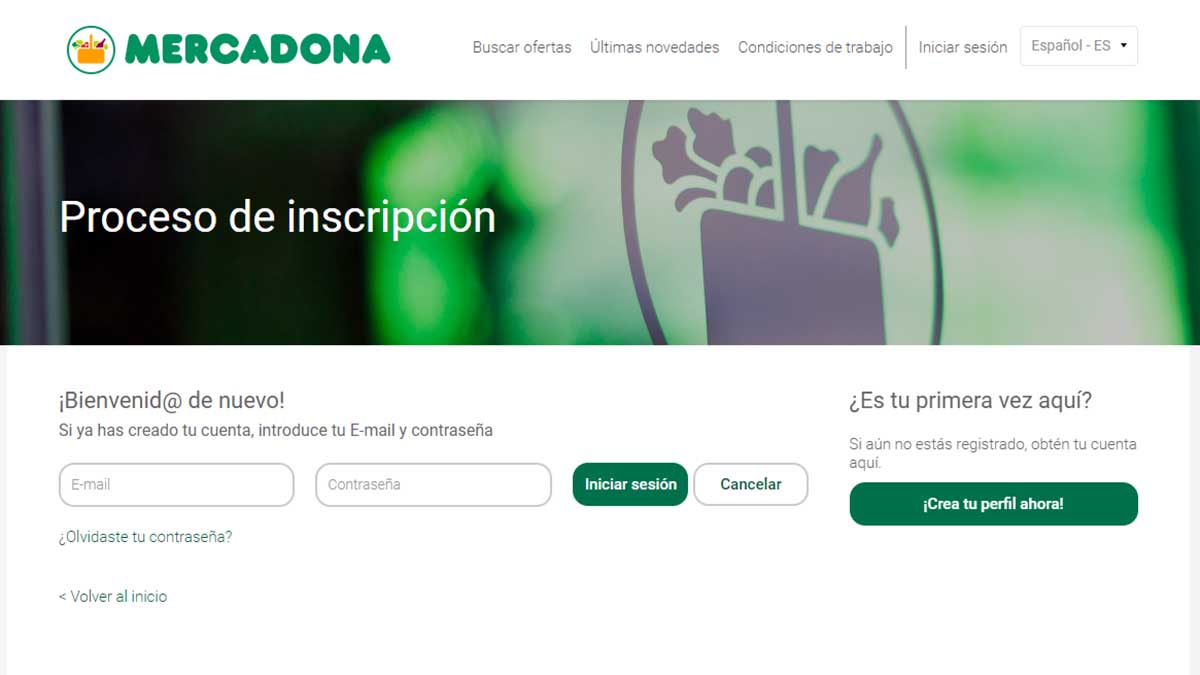 Registro en la plataforma de Mercadona