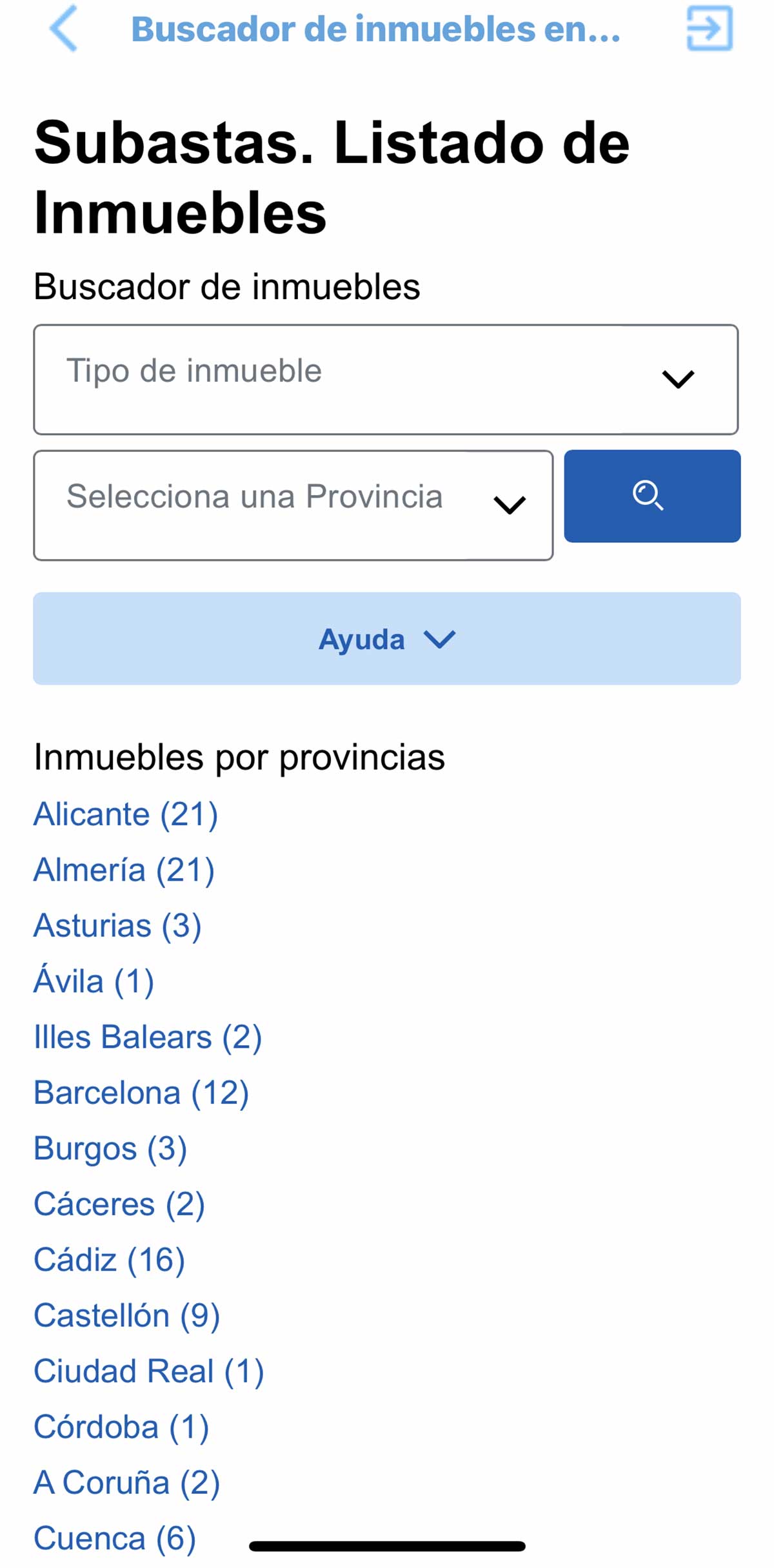 Listado de inmuebles