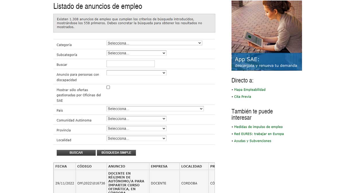 Listado completo de las ofertas