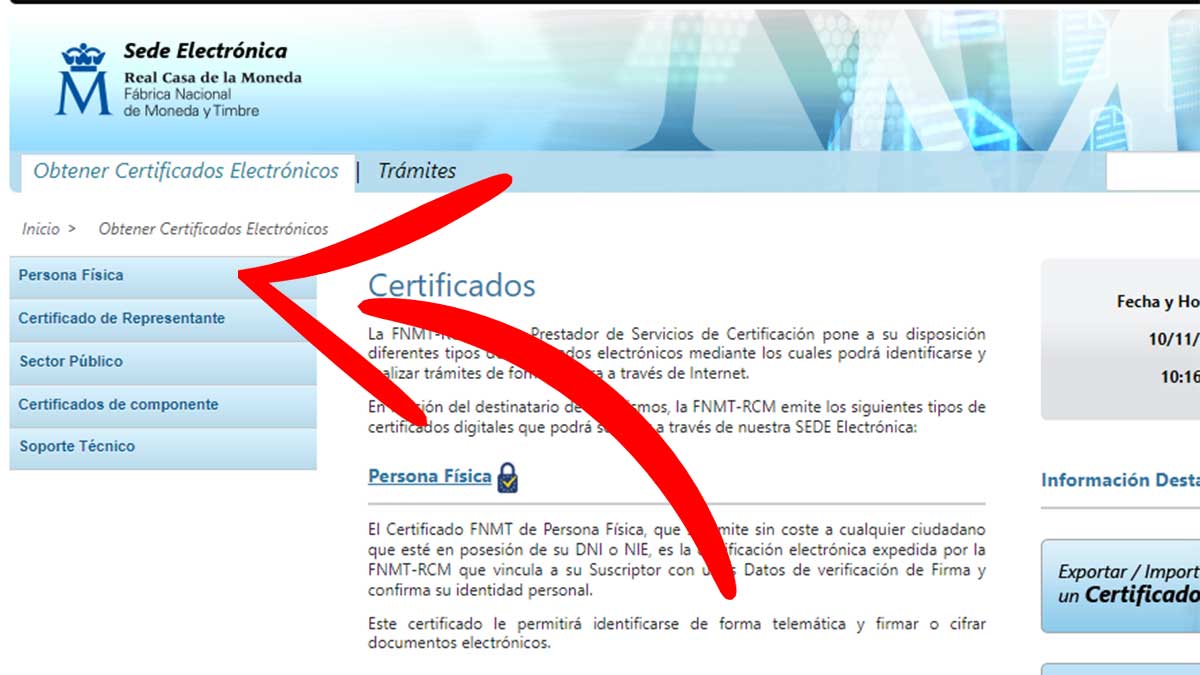 Acceder a la sección persona física