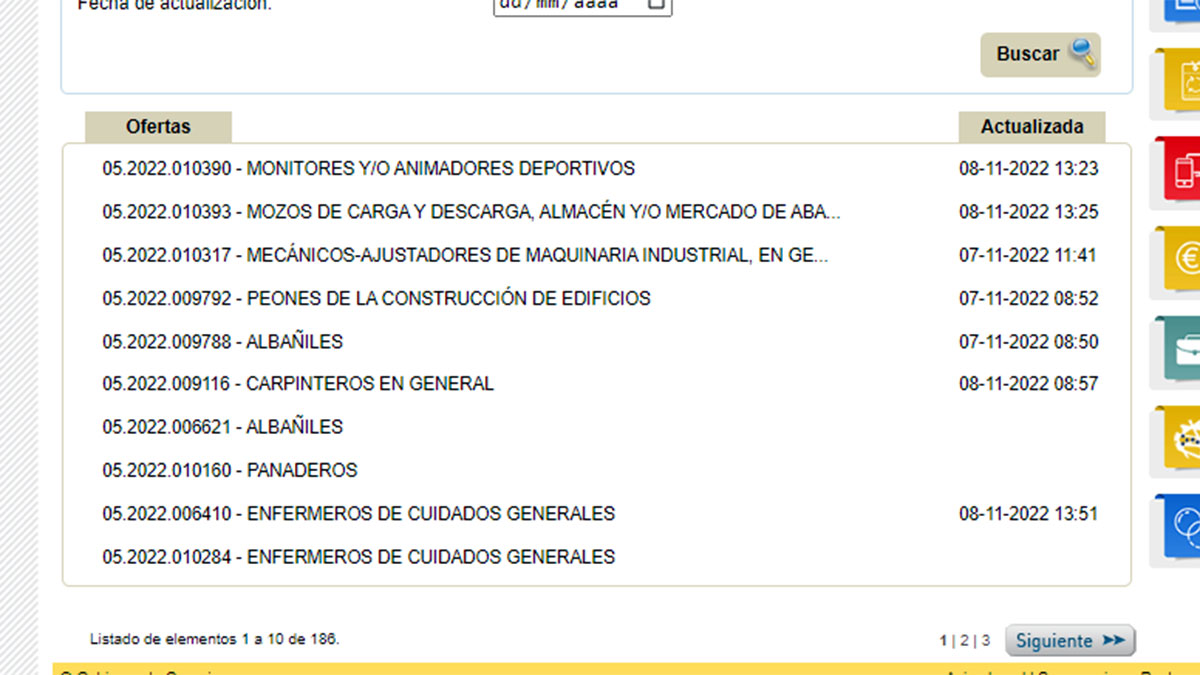 Listado de ofertas y vacantes de empleo