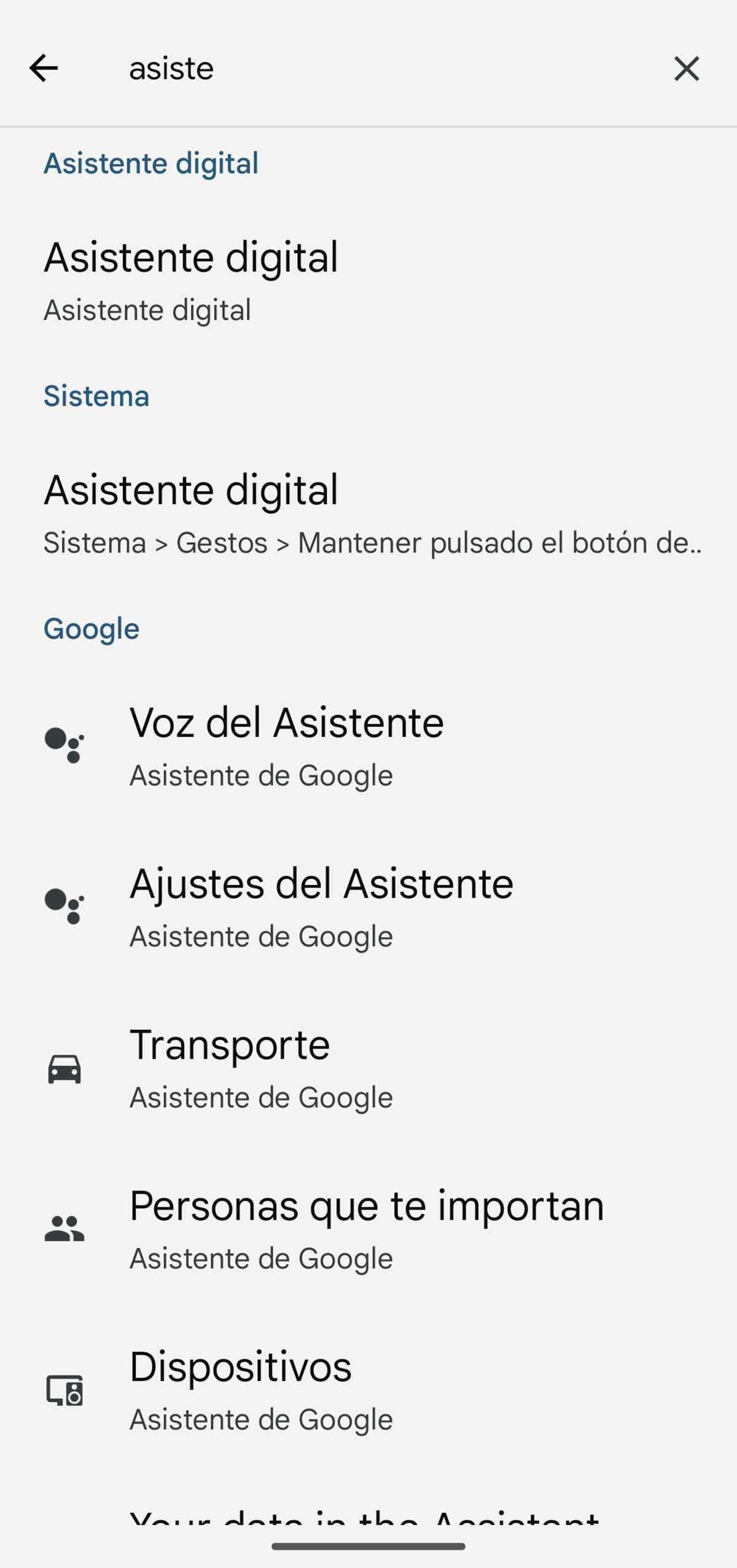 Ajustes del Asistente de Google