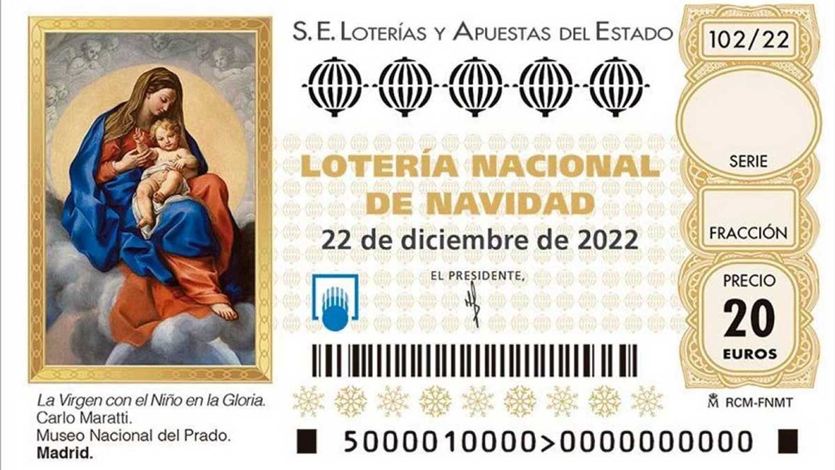La Virgen con el Niño en la Gloria, de Carlo Maratti, pintura en el Museo Nacional del Prado, en Madrid, y motivo del décimo de lotería de Navidad 2022.