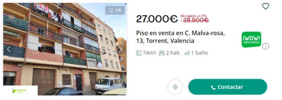 Piso en venta por 27.000 euros