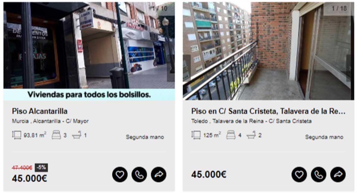 Viviendas a la venta por 45.000 euros