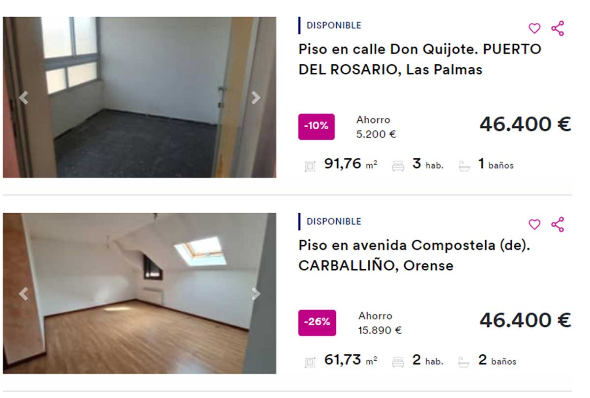 Viviendas a la venta por 46.000 euros