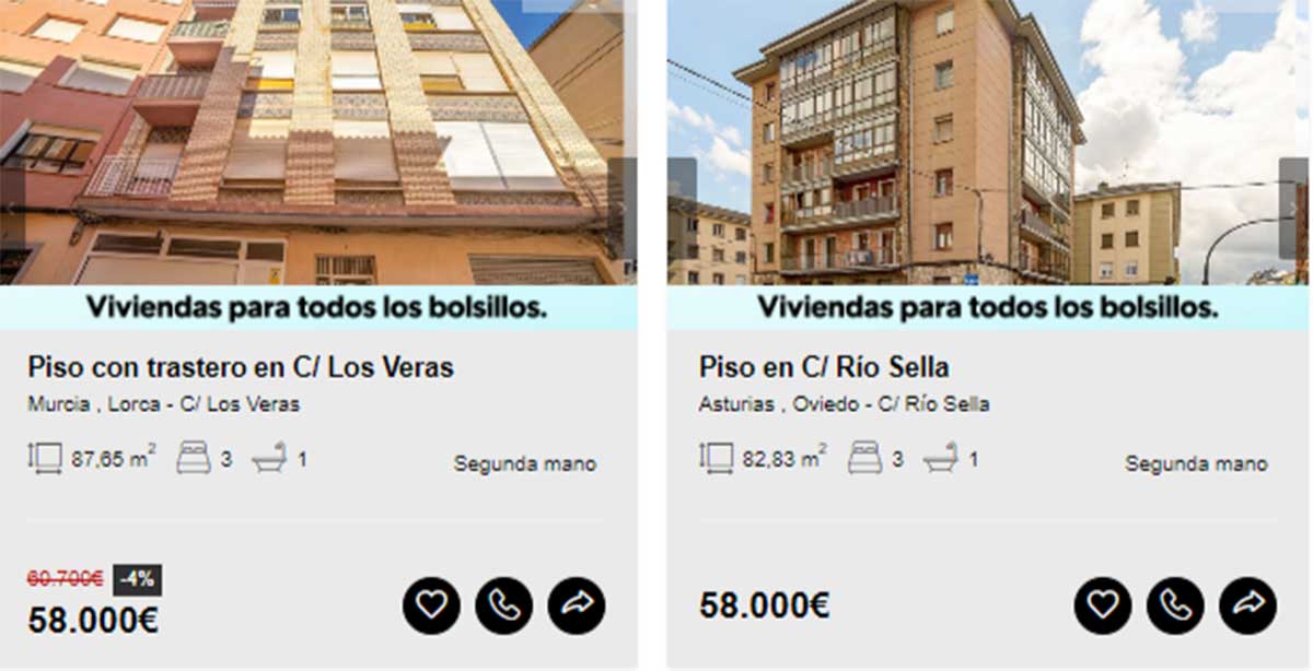 Pisos en venta por 58.000 euros