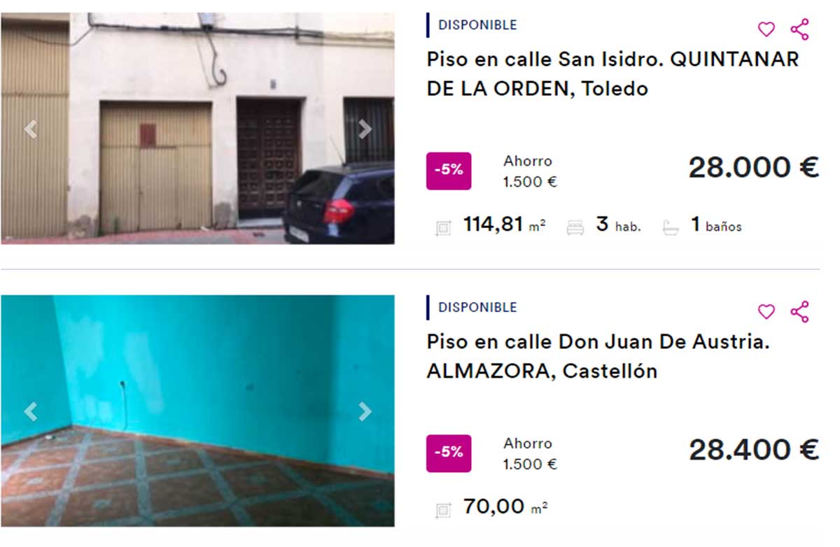 Viviendas en venta por 28.000 euros