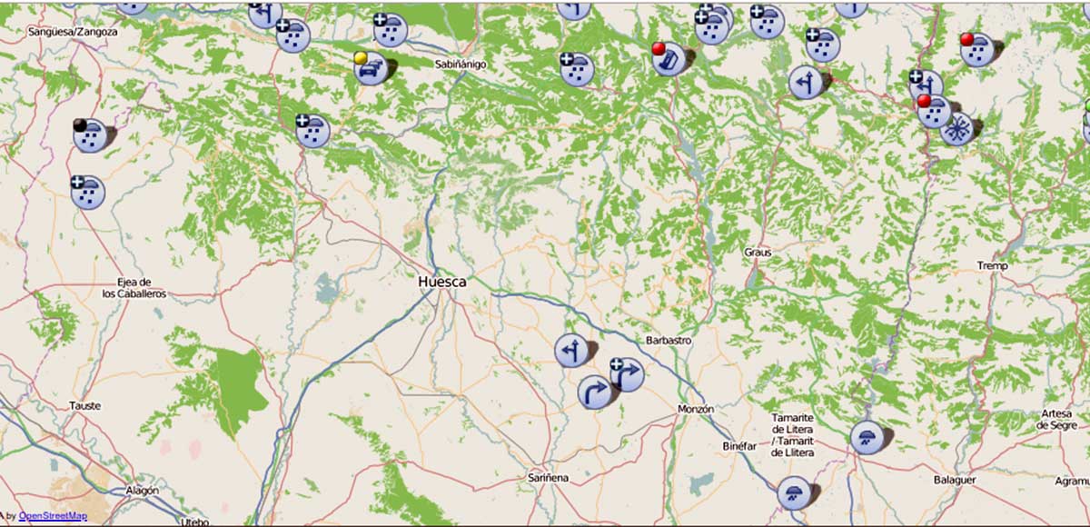 Mapa de las incidencias en Huesca